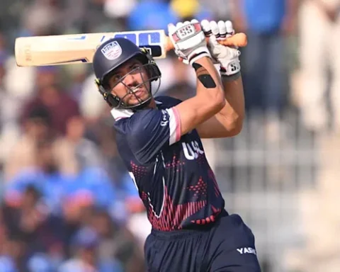 Namibia bowler in action during USA vs Namibia T20 clash