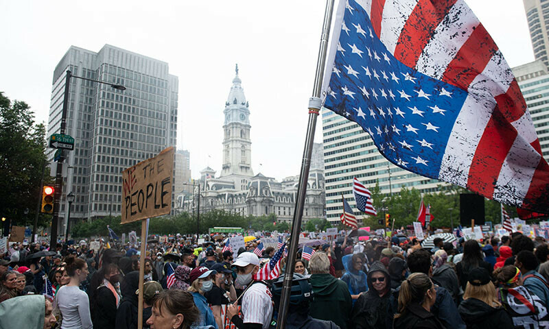 US Iran war protests in Times Square New York crowd demonstration