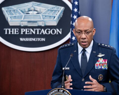 US military presence with navy ships deployed in the Persian Gulf near Iran