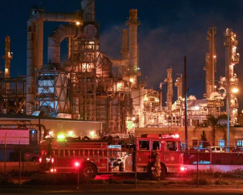 petrochemical infrastructure attack damage visible at refinery complex in Saudi Arabia