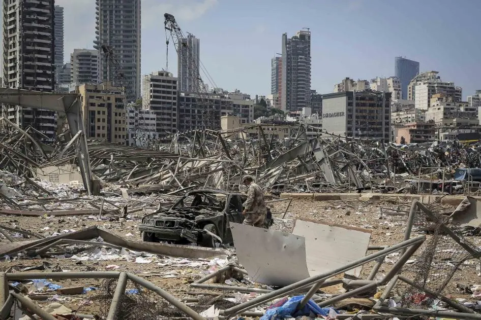 Residential buildings impacted by Beirut explosion damage after targeted strike
