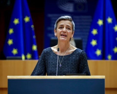 European Commissioner Margrethe Vestager speaking about EU Tech Regulation Rules