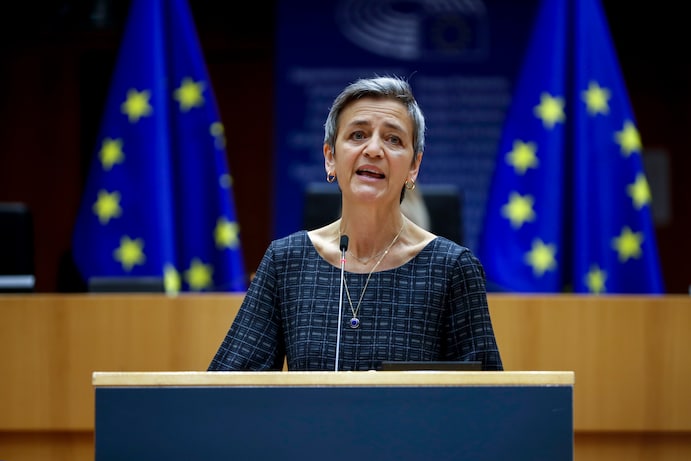 European Commissioner Margrethe Vestager speaking about EU Tech Regulation Rules