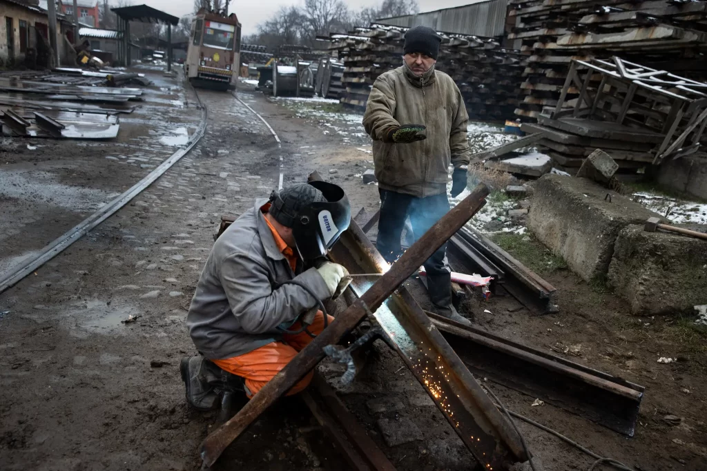 People making steel barricades in Jewel of Black Sea
