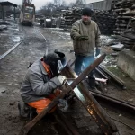 People making steel barricades in Jewel of Black Sea