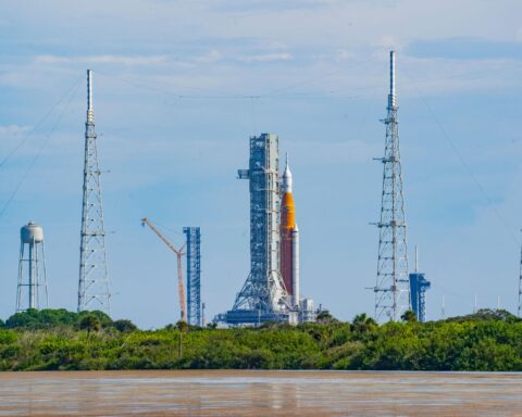 Reusable rocket technology vehicle preparing for commercial space launch mission