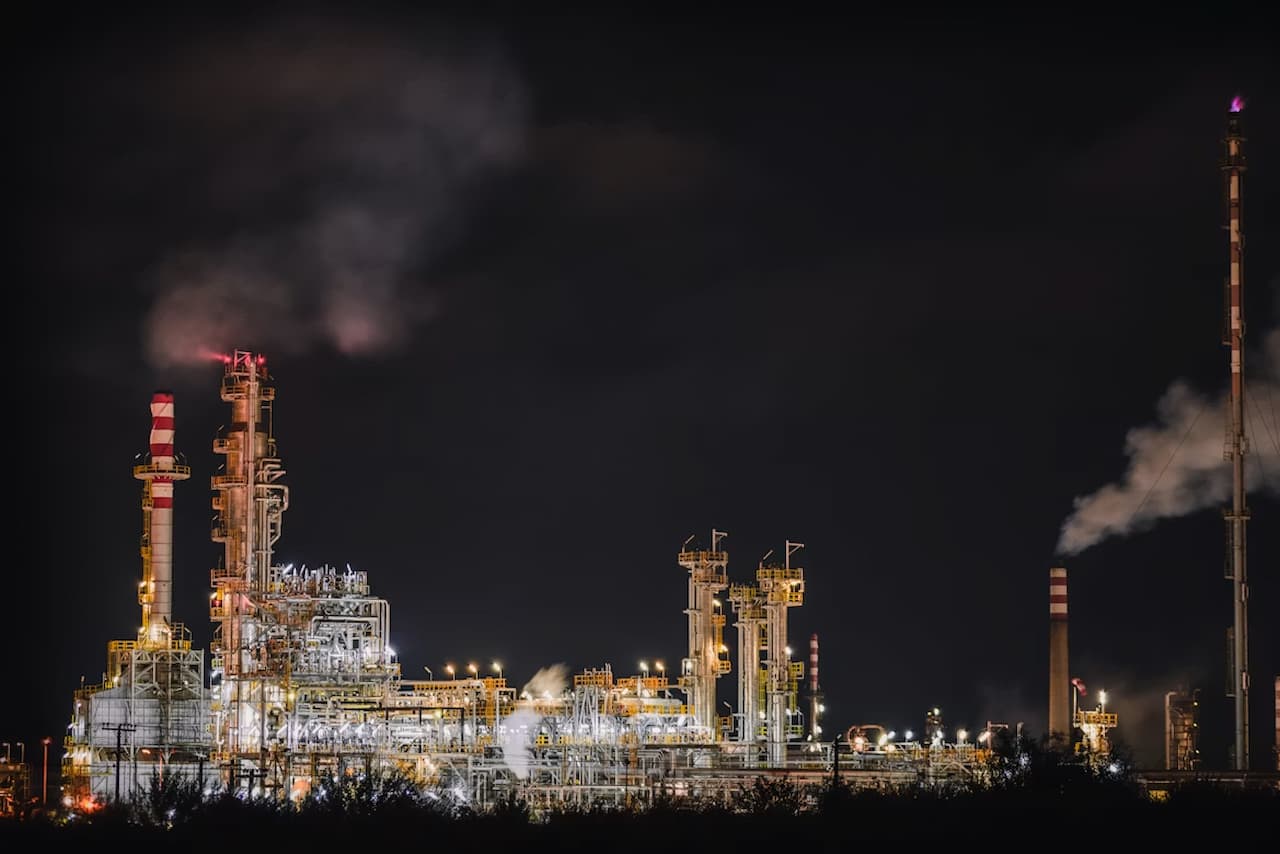 Smoke rises from the Moscow oil refinery