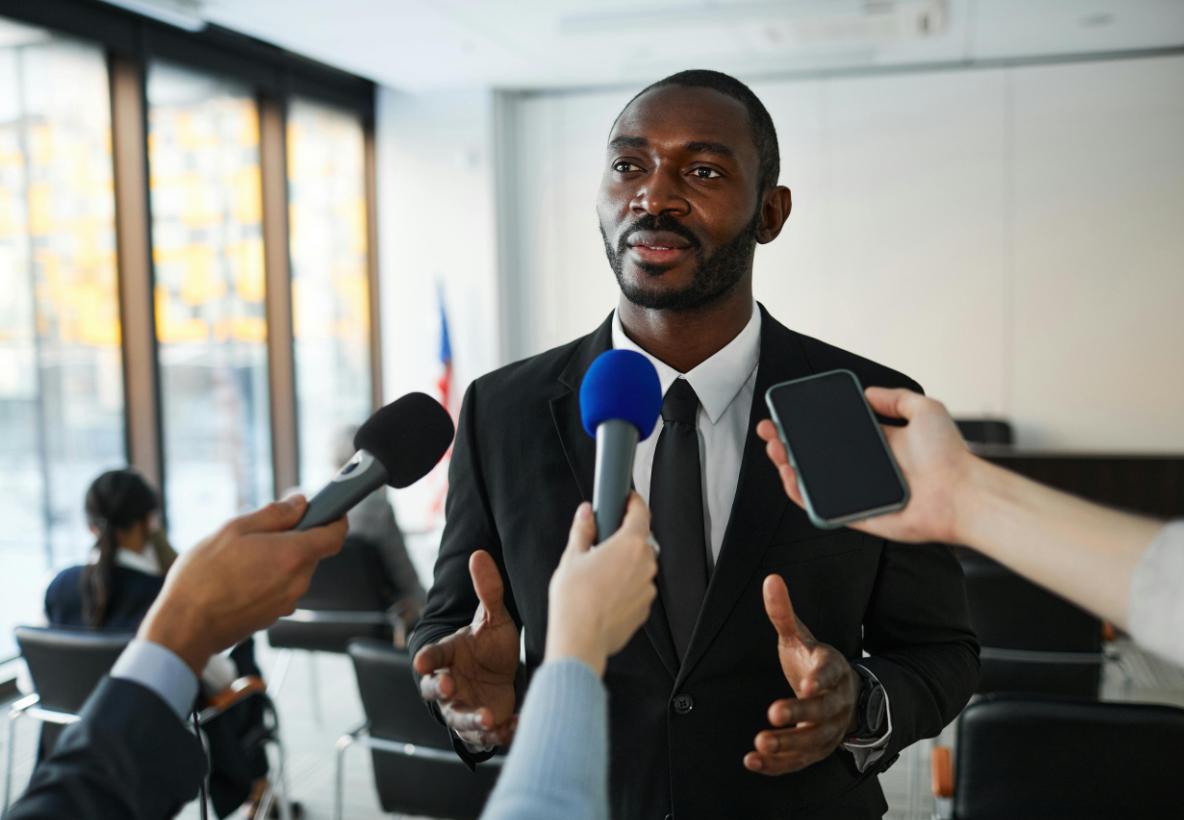 Business communication strategy during a media briefing following a business incident