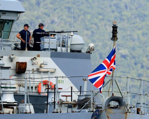 A UK Navy aircraft during a training flight