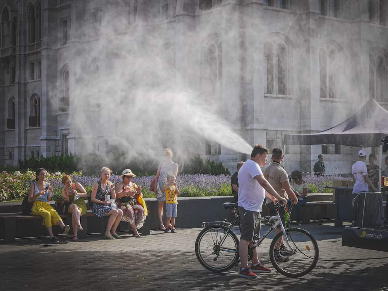 European heatwave water spray