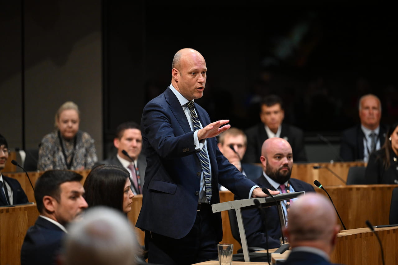 Senedd building during Reform UK debate