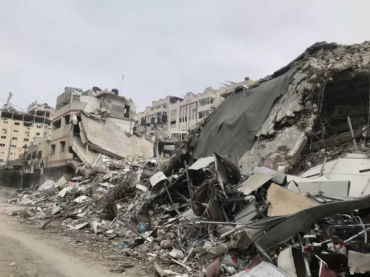 Devastated apartment complex during Venezuela earthquake rescue