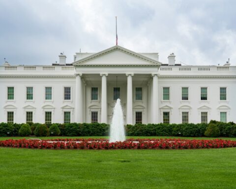 The exterior entrance leading toward offices utilized by the White House Council.
