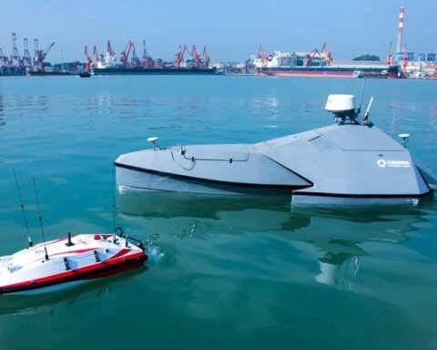 Sea drone rescue mission supporting recovery efforts for a US helicopter crew at sea