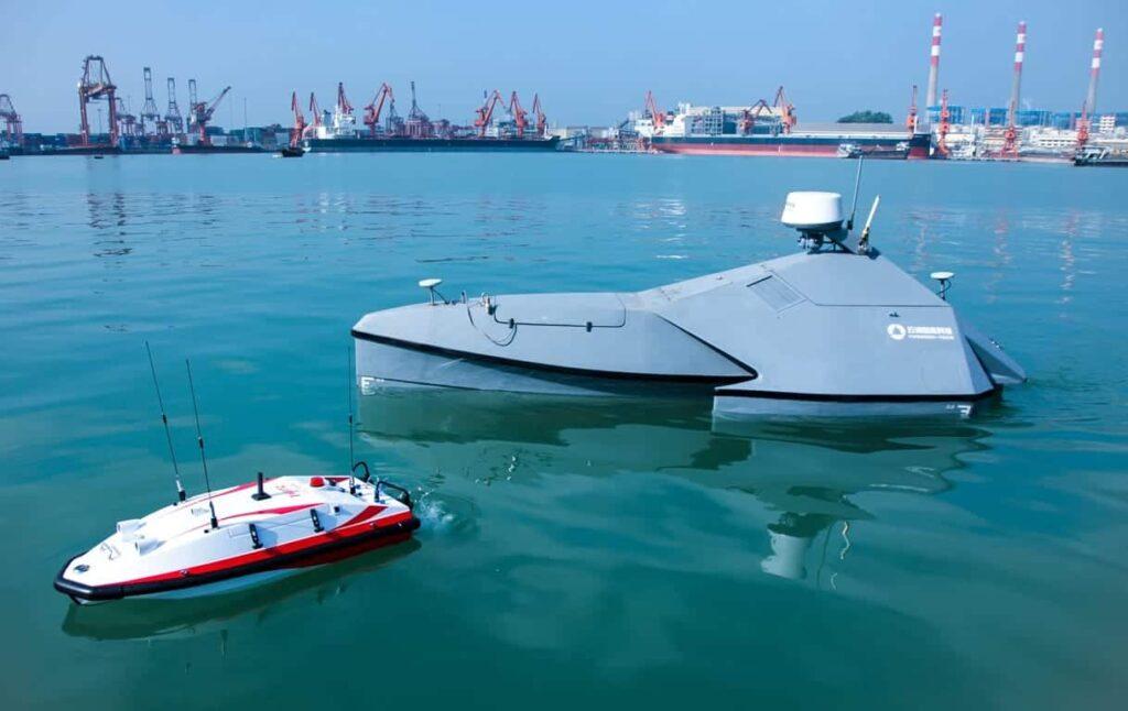 Sea drone rescue mission supporting recovery efforts for a US helicopter crew at sea