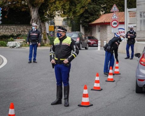 Monaco police vehicles deployed as authorities launch a manhunt after the explosion