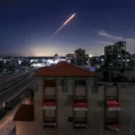 Saudi missile defense intercepting projectile during Saudi air base attack near Riyadh