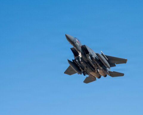 US fighter jets flying amid rising military escalation risk tensions