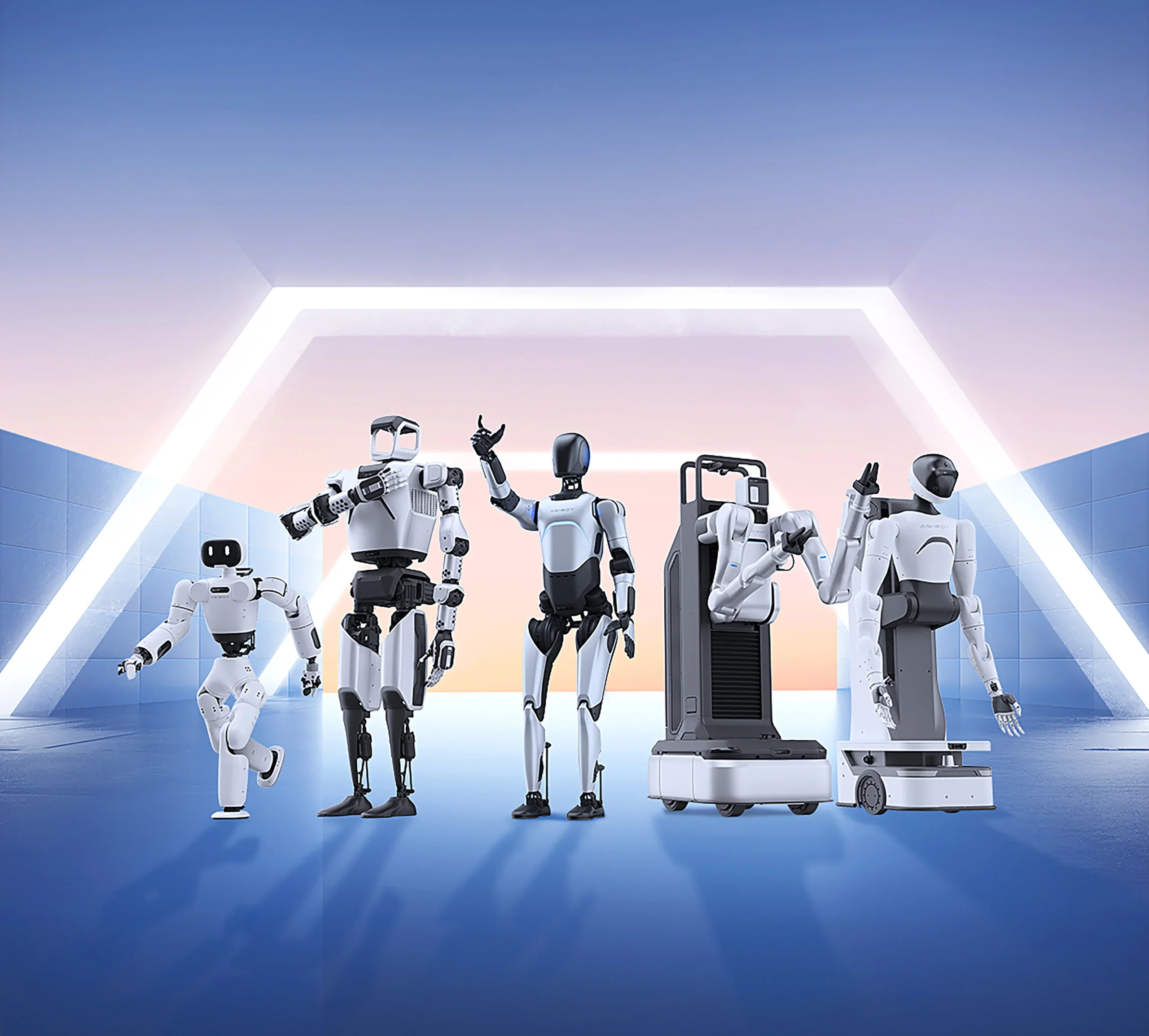 Humanoid robot performance at Lunar New Year 2026 Beijing featuring synchronized AI dance under red lantern stage lighting