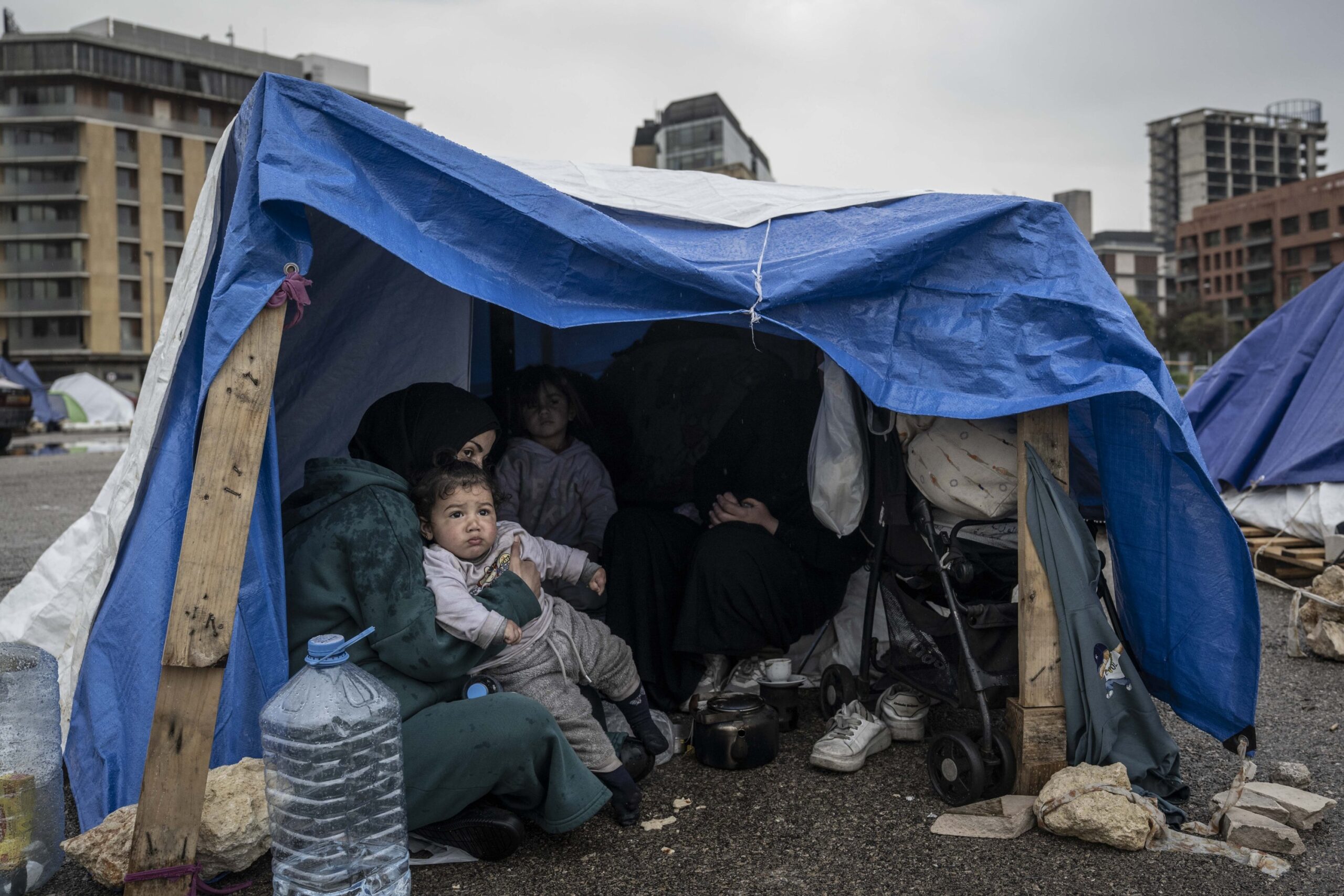 Middle East civilian displacement with civilians fleeing escalating Lebanon conflict
