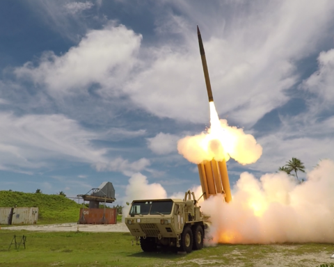 Middle East war risk air defense system launching interceptor missile