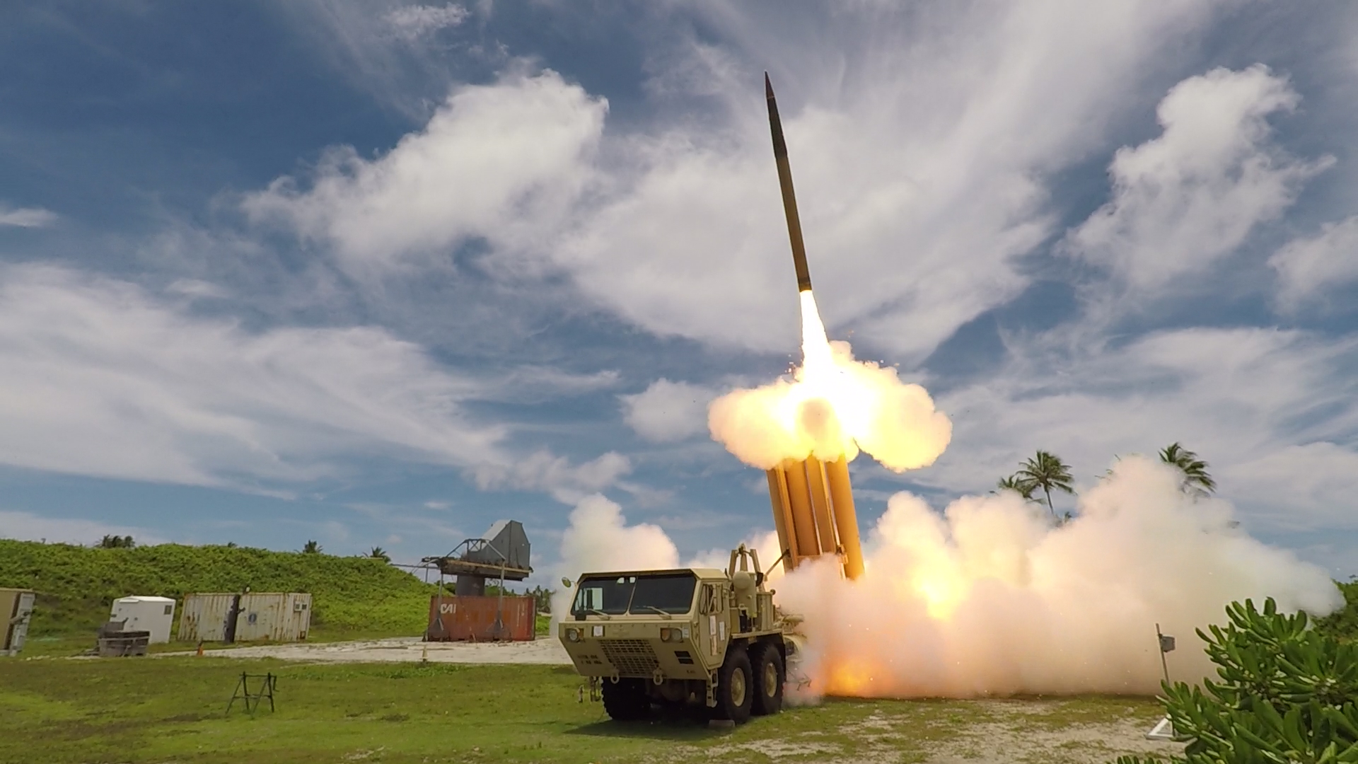 Middle East war risk air defense system launching interceptor missile