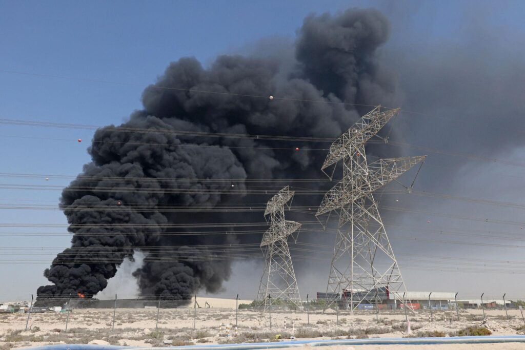 firefighters responding to UAE energy infrastructure attack at Abu Dhabi energy site