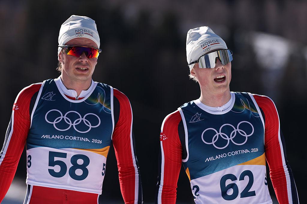 Norway cross country skiing team celebrating Olympic gold medal victory