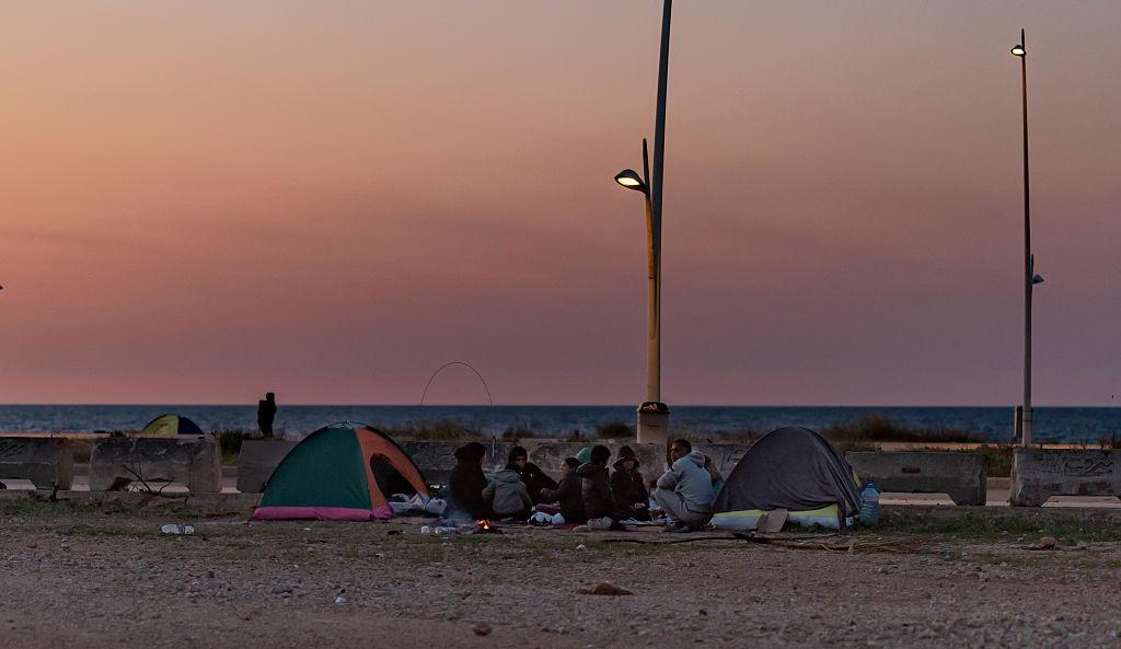 Beirut displacement crisis tents along Beirut waterfront sheltering displaced families
