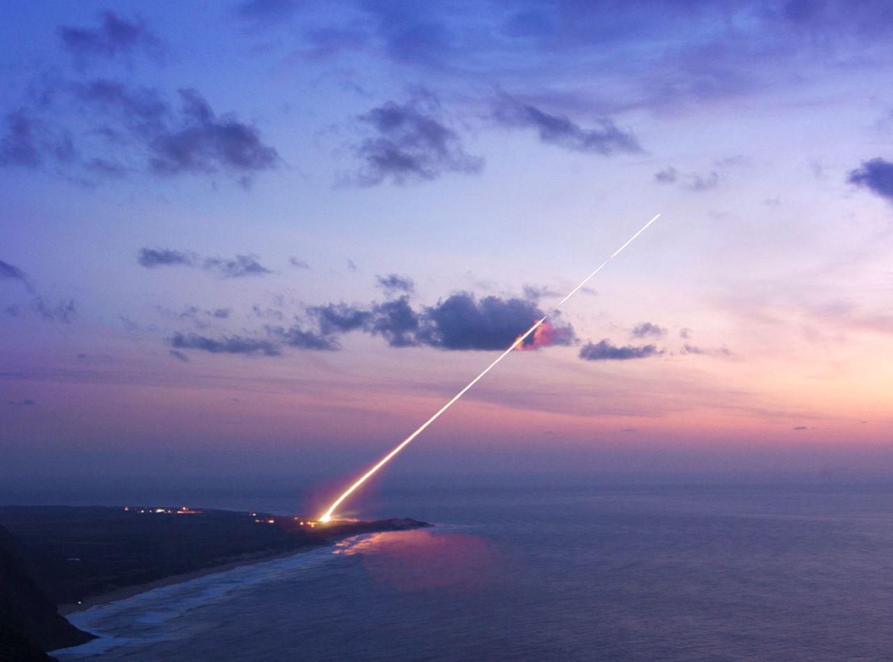 US Defense Systems Interception Stops Missiles, Drones and 6 Boats in Major Gulf Clash Gulf Region 2026 3 US defense systems interception interceptor missile launch at sunset