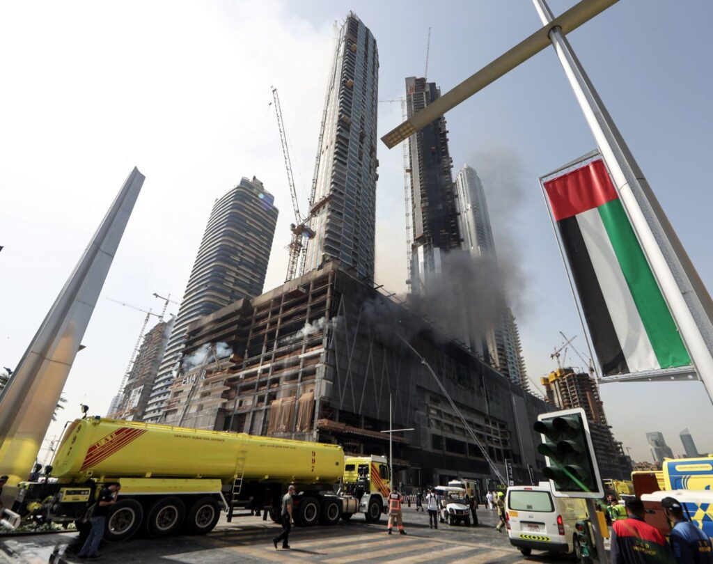 Iranian missile attacks UAE explosion scene after overnight strike in 2026