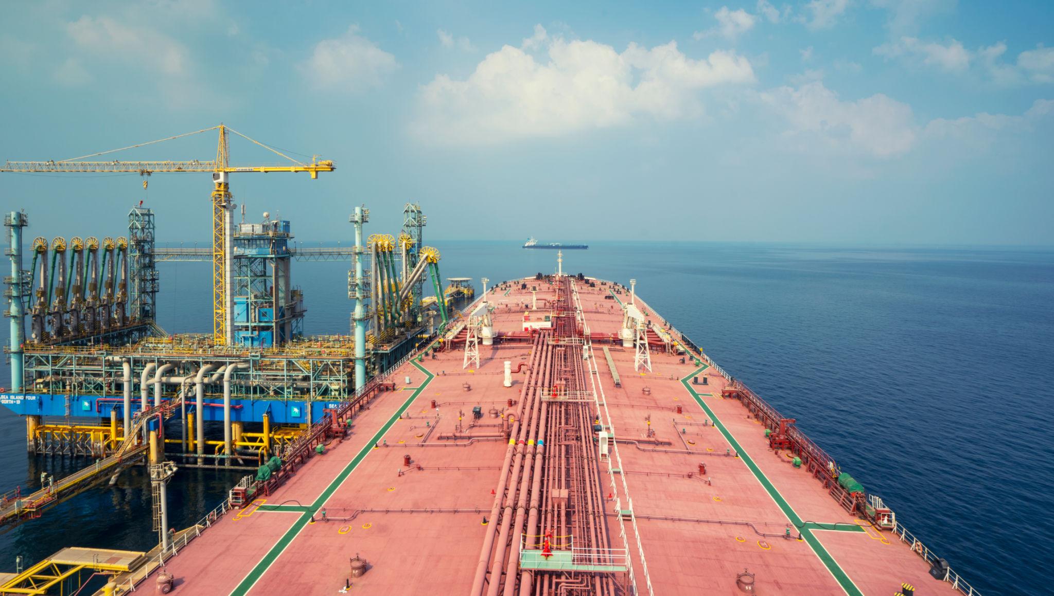 Red Sea oil exports with large tanker moving through strategic shipping route