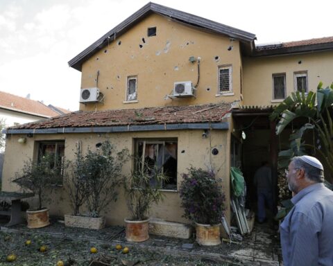 Northern Israel rocket interception shrapnel debris on street