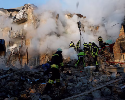 Emergency services deployed following overnight missile attack Kyiv