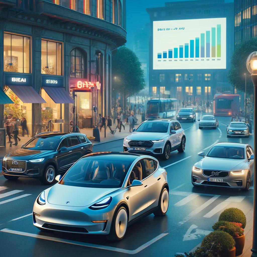 Electric vehicle marketing Europe displayed on large urban billboards