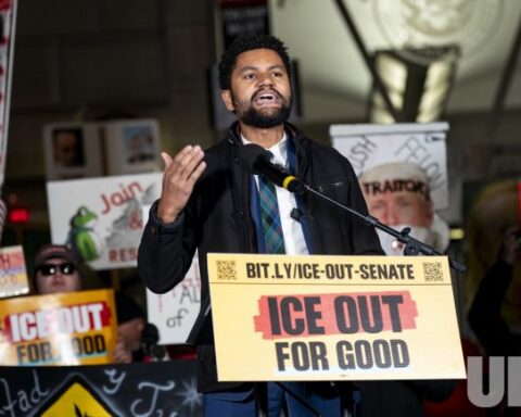 Leaders address supporters at cross border demonstration