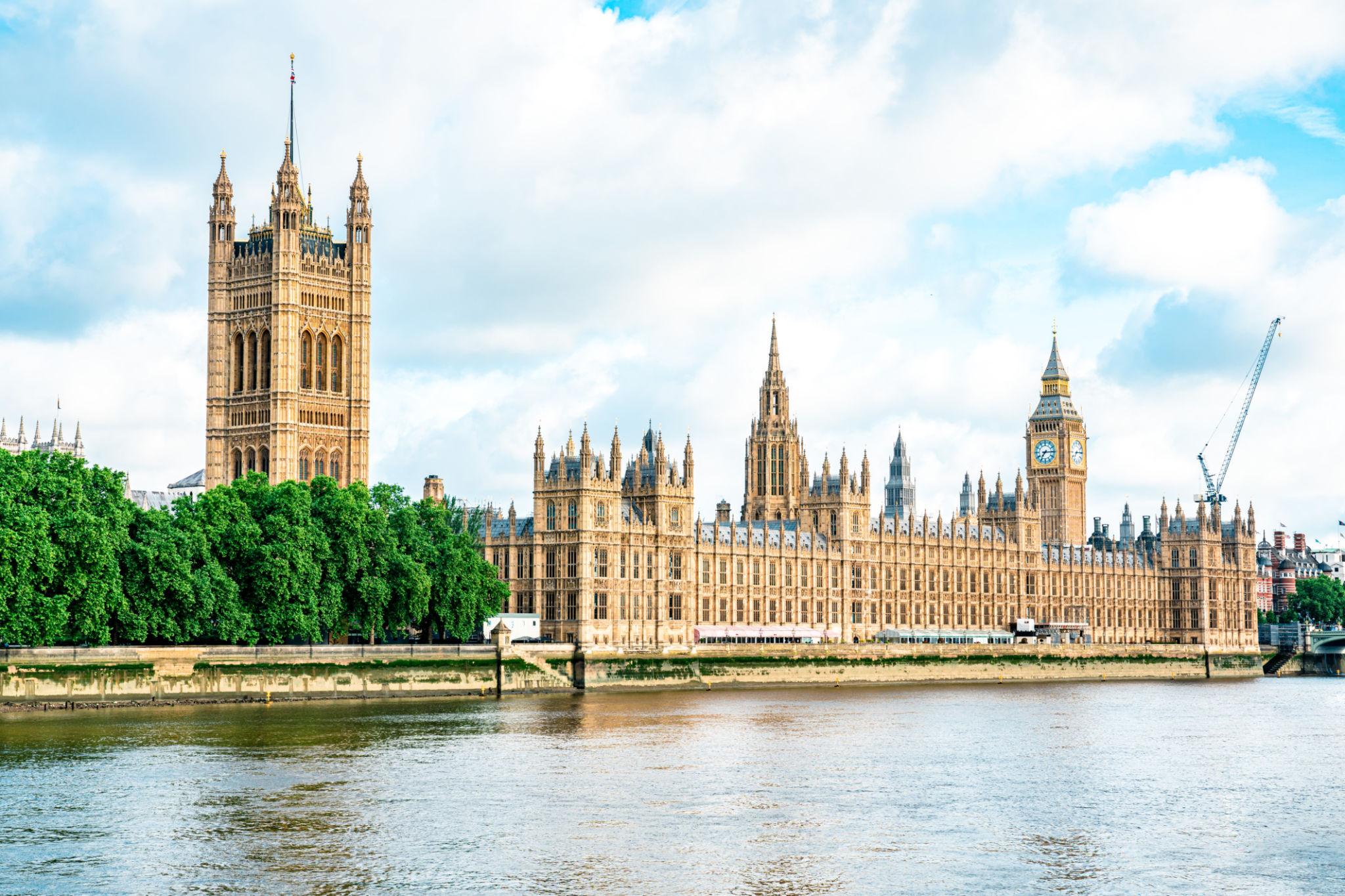 UK Parliament news coverage outside Westminster in London during 2026