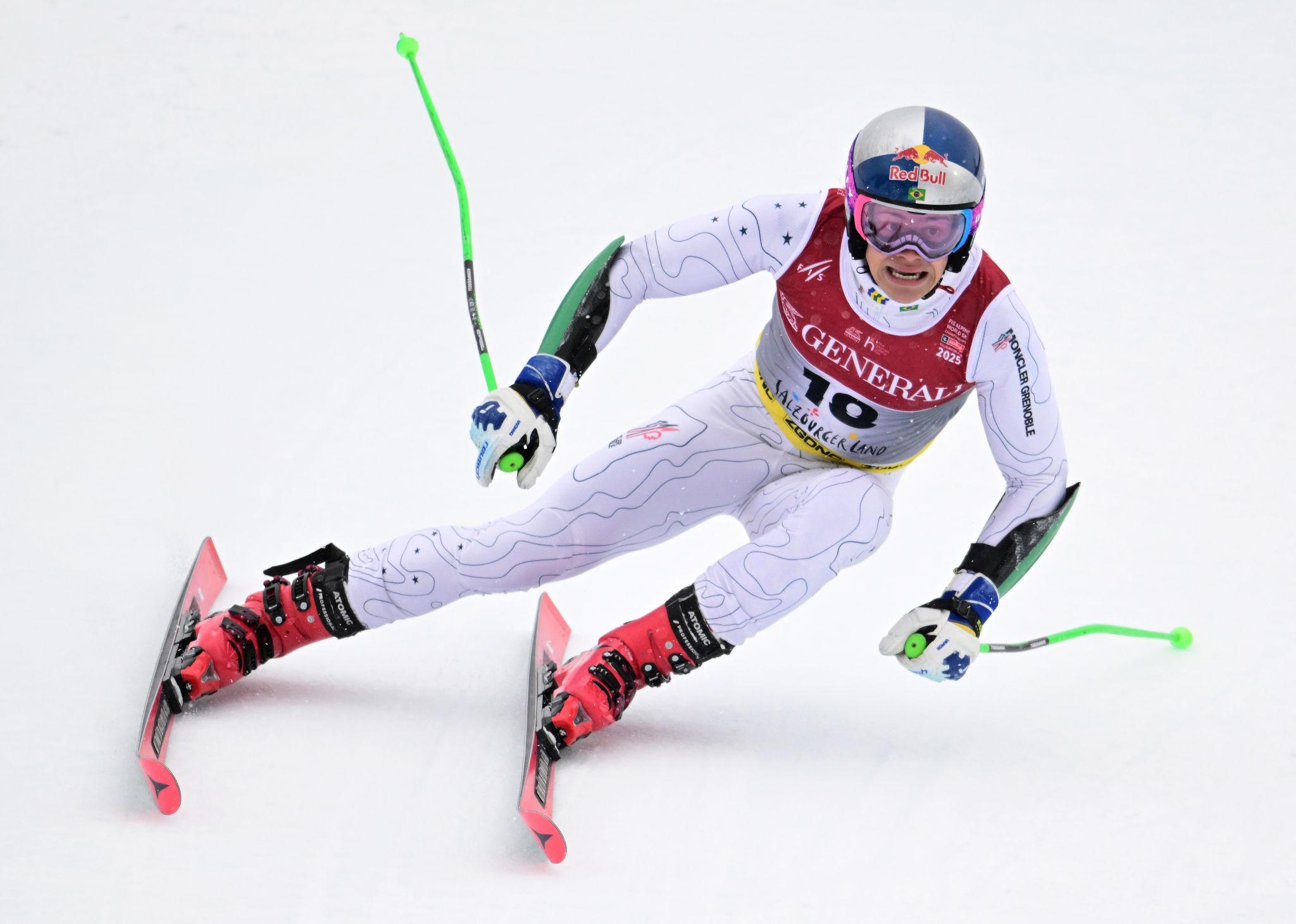 Brazilian Alpine Skiing Rewrites Winter History in Saalbach Austria 2026 2 Brazilian alpine skiing preparing at start gate before giant slalom run in Austria 2026