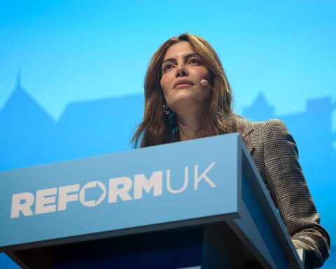 Reform UK campaign rally in Manchester United Kingdom during 2026 by election