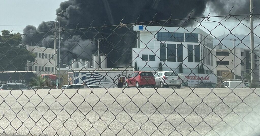 Greece industrial accident with emergency services at factory site