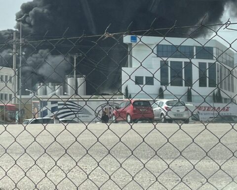 Greece industrial accident with emergency services at factory site