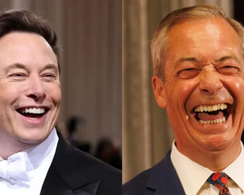 Nigel Farage and Elon Musk laughing