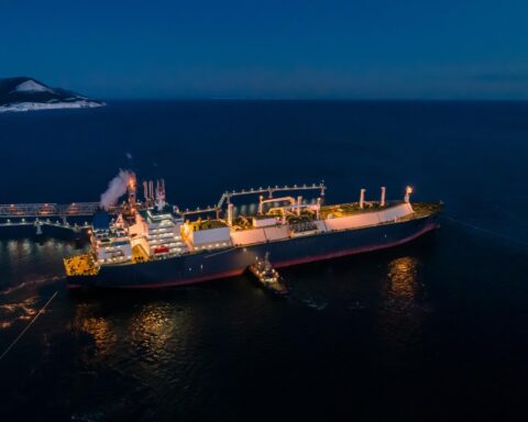 Russia LNG Asia Pacific trade LNG tanker unloading natural gas at Asia Pacific import terminal