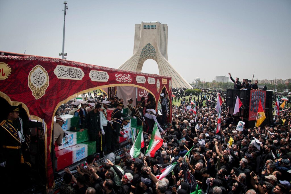 Aerial view of Tehran crowd during Iran leadership transition ceremony