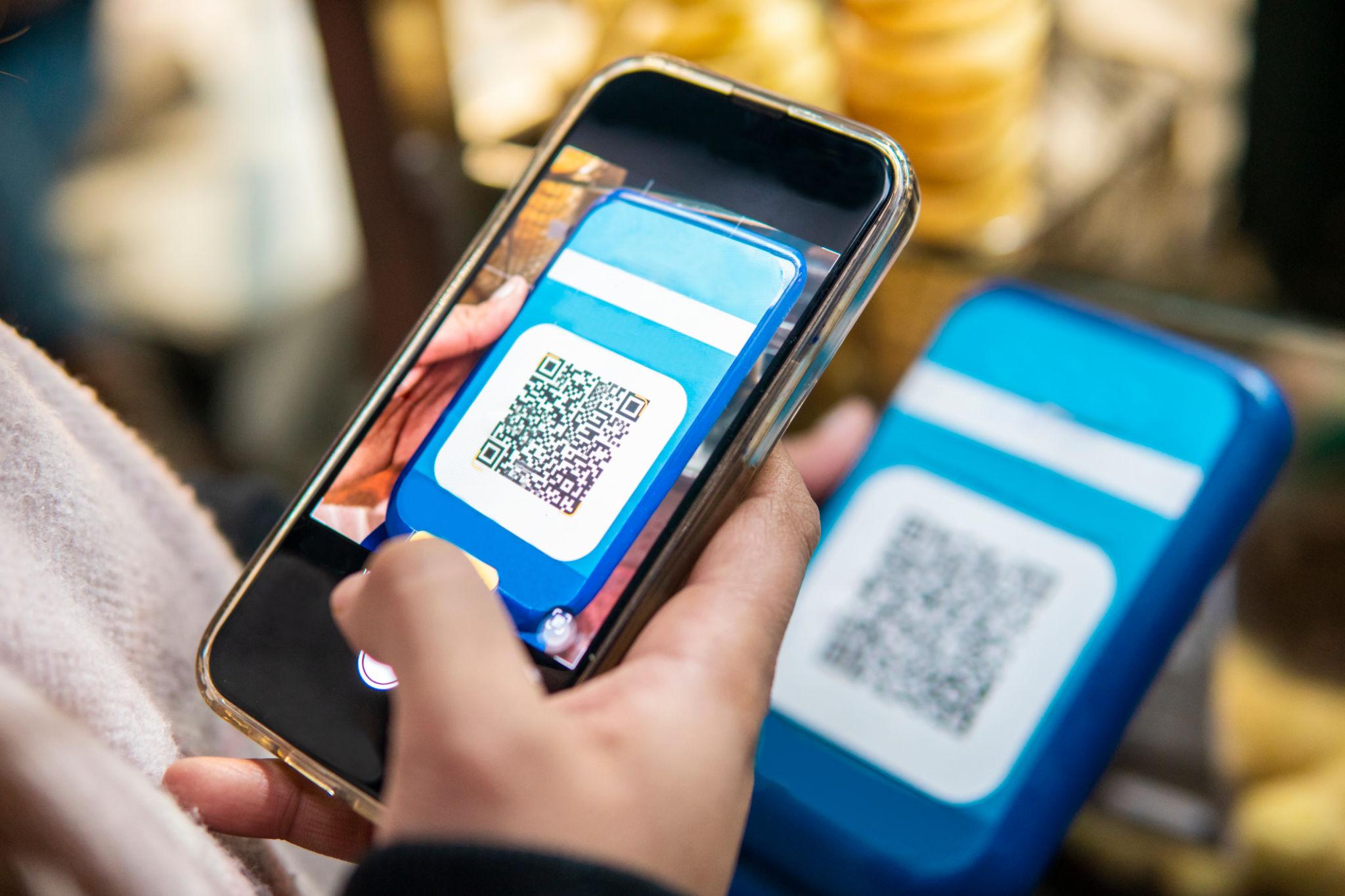 India Digital payments with QR code checkout in retail store