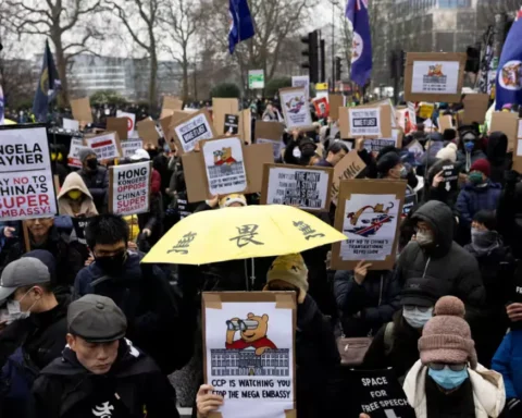 Protest against China’s ‘mega-embassy’ takes place in London