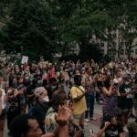 US foreign policy protests crowd demonstration in New York with activists gathering