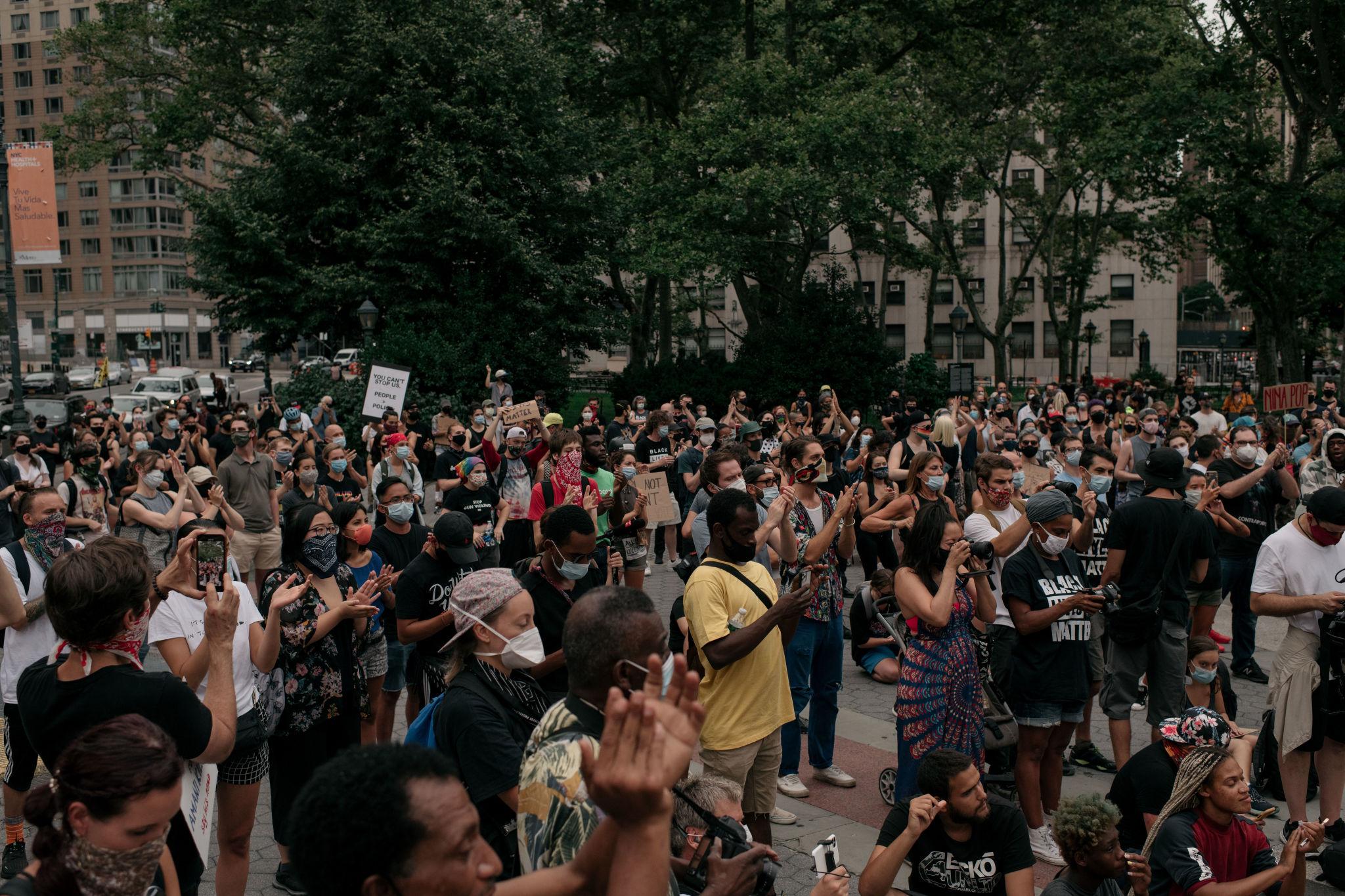 US foreign policy protests crowd demonstration in New York with activists gathering