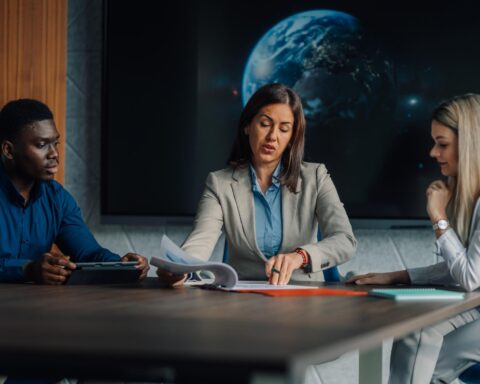 AI marketing strategies executives meeting discussing global marketing strategy