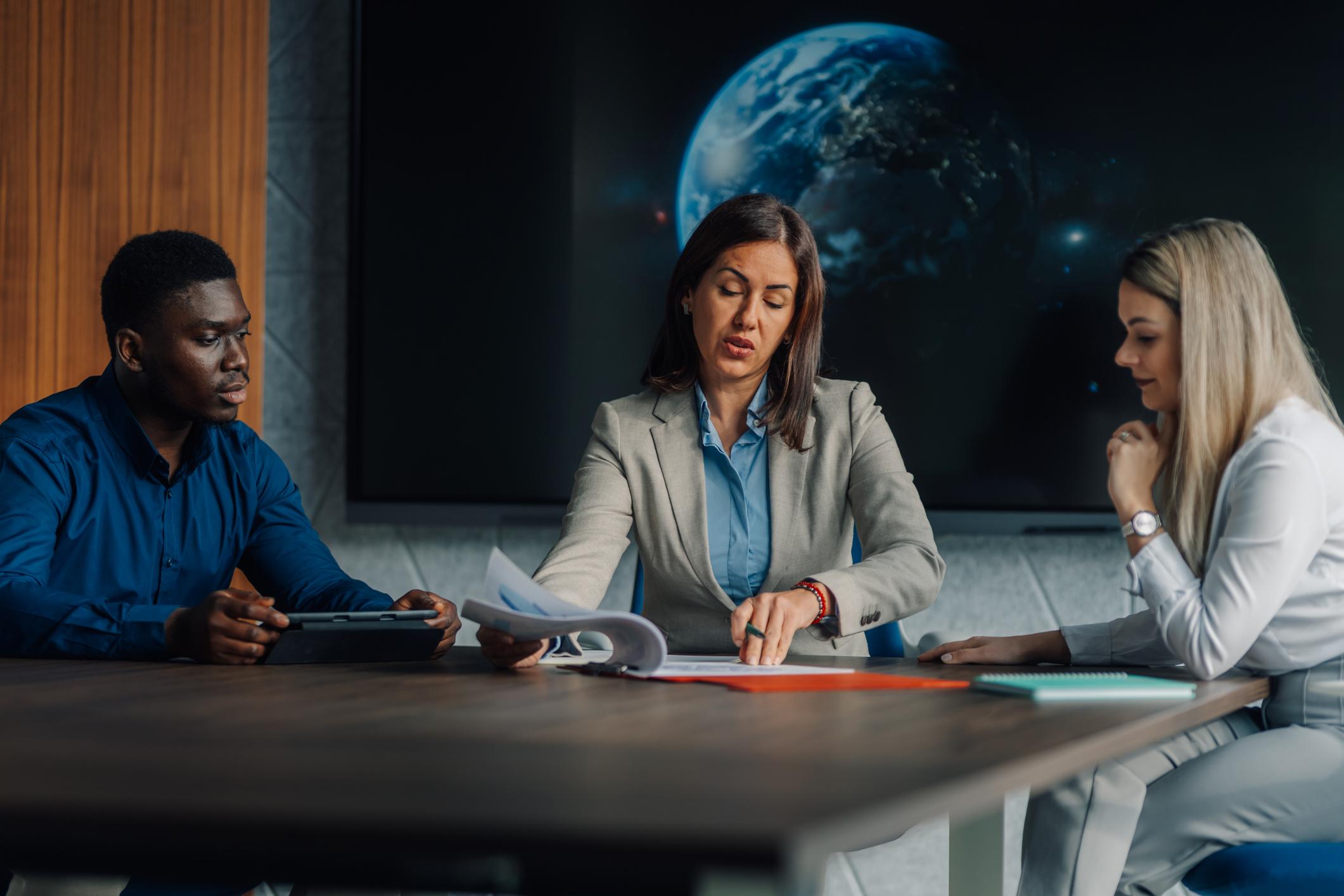 AI marketing strategies executives meeting discussing global marketing strategy